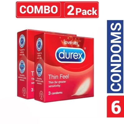 Picture of Durex - Thin Feel Condom - Combo Pack - 2 Packs - 3X2=6 Pcs-Red