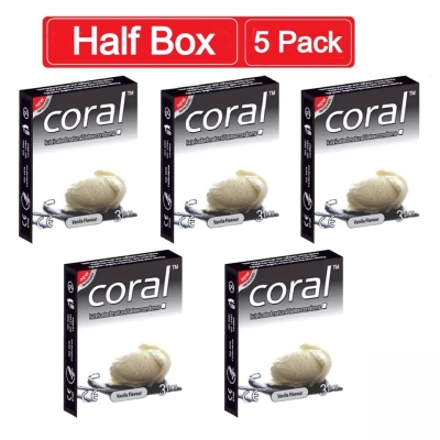Picture of Coral Vanilla Flavor Lubricated Natural Latex Condom Half Box - 3X5=15Pcs (Made In Malaysia)-Vanilla