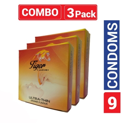 Picture of Tiger Condom- Ultra Thin Orange Flavour- Combo Pack - 3 Packs-Orange