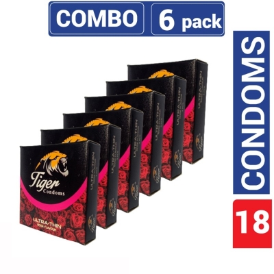Picture of Tiger - Ultra Thin Rose Flavour Condom - Combo Pack - 6 Packs - 3X6=18Pcs-Rose