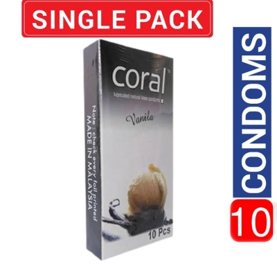 Picture of Coral- Vanilla Flavored Lubricated Condom - Single 10 Pcs Pack-Transparent