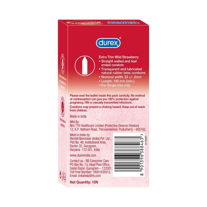 Picture of Durex - Extra Thin Wild Strawberry Flavored Condom-Strawberry