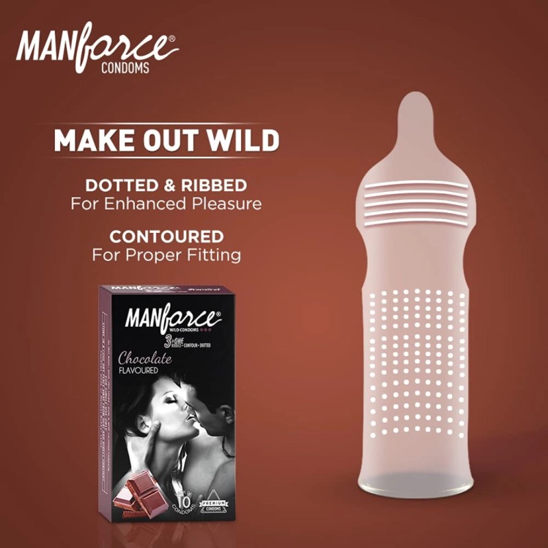 Picture of Manforce Chocolate Flavor Dotted Condom / Epic Super Thin Chocolate Flavor/ Manforce Game Condoms 10 Pcs Pack (Made In India)-Neutral