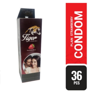 Picture of Tiger - Dotted Condoms Strawberry Flavour - Full Box - 3X12=36Pcs-Neutral