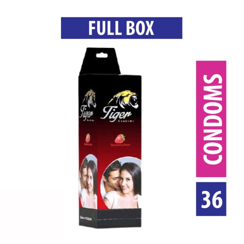 Picture of Tiger - Dotted Condoms Strawberry Flavour - Full Box - 3X12=36Pcs-Neutral