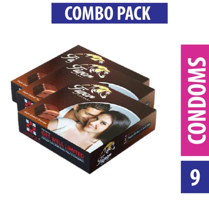 Picture of Tiger - Dotted Condoms Chocolate Flavour - Combo Pack - 3 Packs - 3X3=9Pcs-Neutral
