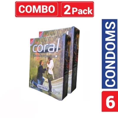 Picture of Coral Super Ultra Thin Lubricated Natural Latex Condom Combo Pack 2 Packs 3X26Pcs-Army Green
