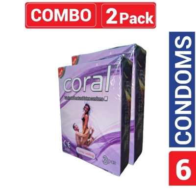 Picture of Coral - Long Lasting Lubricated Natural Latex Condom - Combo Pack - 2 Packs-Violet