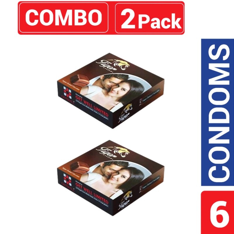 Picture of Tiger - Dotted Condoms Chocolate Flavour - Combo Pack - 2 Packs - 6 Pcs-Chocolate