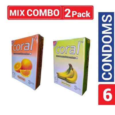 Picture of Coral Mix - 1 Pack Orange & 1 Pack Banana Flavored Condom - 3X2=6 Pcs-Multicolor
