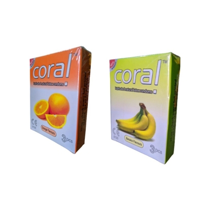 Picture of Coral Mix - 1 Pack Orange & 1 Pack Banana Flavored Condom - 3X2=6 Pcs-Multicolor