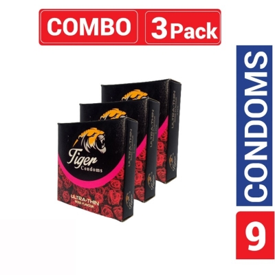 Picture of Tiger Ultra Thin Rose Flavour Condom Combo Pack 3 Packs 3X3=9Pcs Condom-Rose