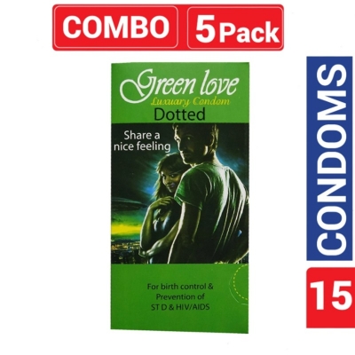 Picture of Greenlove - Luxury Dotted Condom - Combo Pack - 5 Packs - 3X5=15Pcs-Transparent