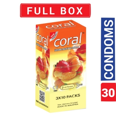 Picture of Coral 3 Fruits Flavored Lubricated Natural Latex Condom Full Box-Multicolor
