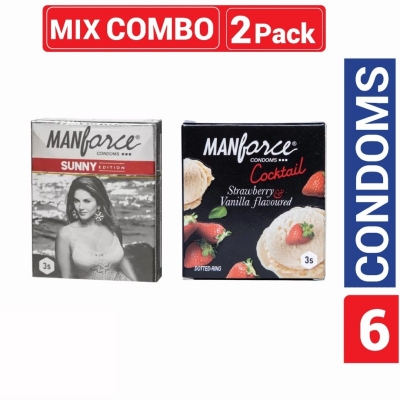 Picture of Manforce Condom Mix - 1 Pack Sunny Edition & 1 Pack Cocktail Strawberry & Vanilla Flavor Dotted Condom - 3X2=6 Pcs Condom (Made In India)-Transparent