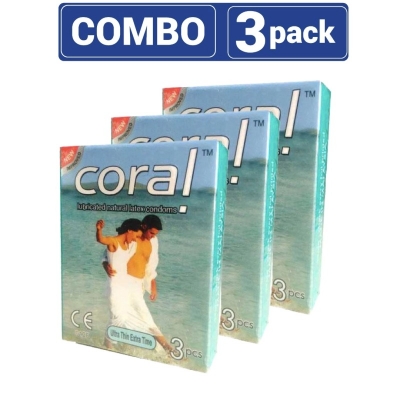 Picture of Coral - Ultra Thin Extra Time Lubricated Natural Latex Condom - Combo Pack - 3 Packs -9Pcs-Neutral