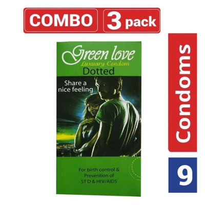 Picture of Greenlove - Luxury Dotted Condom - Combo Pack - 3 Packs - 3X3=9Pcs-Multicolor
