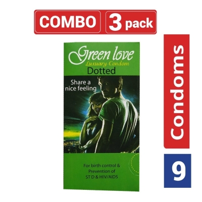 Picture of Greenlove - Luxury Dotted Condom - Combo Pack - 3 Packs - 3X3=9Pcs-Multicolor