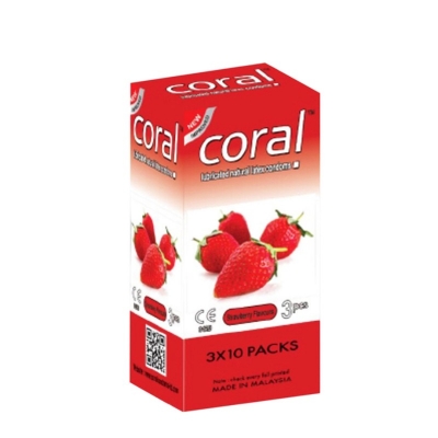 Picture of Coral - Strawberry Extra Performance Condom - Full Box - 30Pcs-Neutral