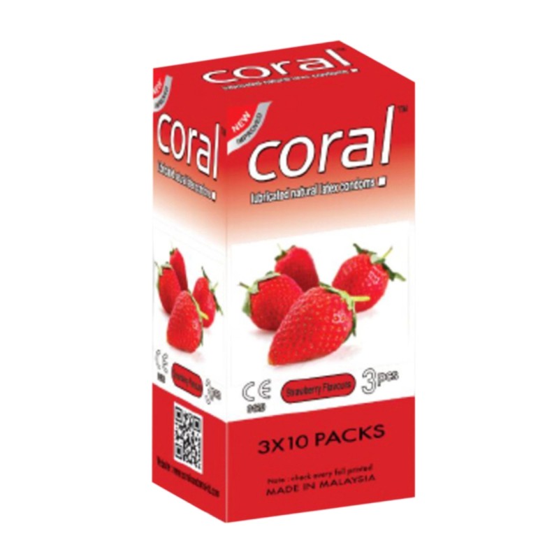 Picture of Coral - Strawberry Extra Performance Condom - Full Box - 30Pcs-Neutral