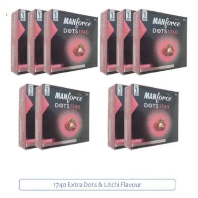 Picture of Manforce Litchi Flavour 1740 Dots Condoms Full Box - 3X12= 36Pcs-Neutral