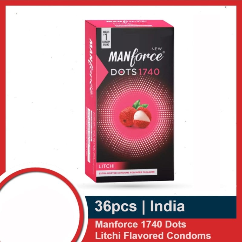 Picture of Manforce Litchi Flavour 1740 Dots Condoms Full Box - 3X12= 36Pcs-Neutral
