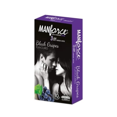 Picture of Manforce Wild Condom Black Grapes Flavored 10 Pcs Pack 3 In 1 Ribbed-Dotted-Contured Condom (Made In India)-Black
