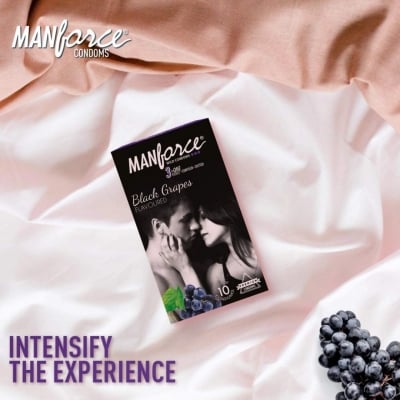 Picture of Manforce Wild Condom Black Grapes Flavored 10 Pcs Pack 3 In 1 Ribbed-Dotted-Contured Condom (Made In India)-Black
