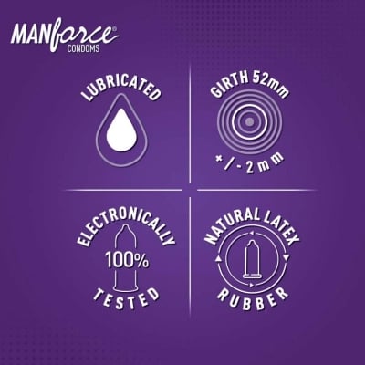 Picture of Manforce Wild Condom Black Grapes Flavored 10 Pcs Pack 3 In 1 Ribbed-Dotted-Contured Condom (Made In India)-Black