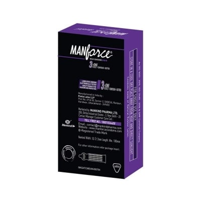 Picture of Manforce Wild Condom Black Grapes Flavored 10 Pcs Pack 3 In 1 Ribbed-Dotted-Contured Condom (Made In India)-Black