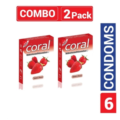 Picture of Coral - Strawberry Extra Performance Condom - Combo Pack - 2 Packs - 3X2=6 Pcs-Strawberry