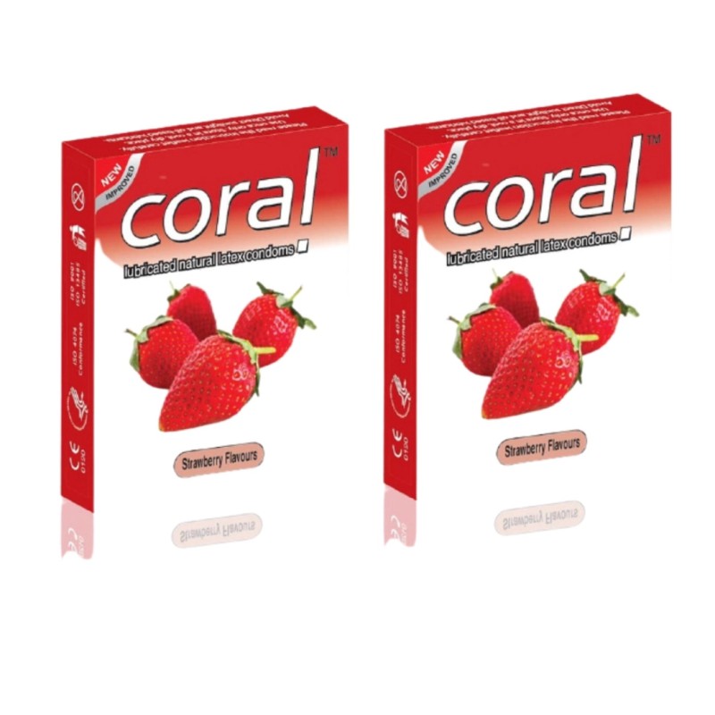 Picture of Coral - Strawberry Extra Performance Condom - Combo Pack - 2 Packs - 3X2=6 Pcs-Strawberry