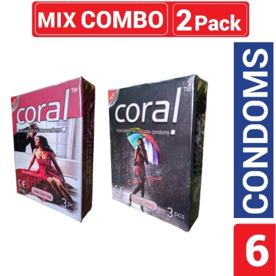 Picture of Coral Dotted Extra Time & Long-Lasting Condom-6 Pcs-Multicolor