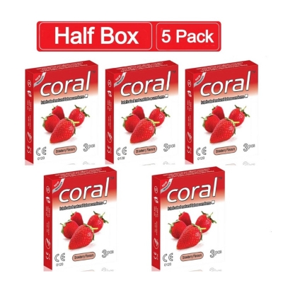 Picture of Coral Strawberry Flavored Lubricated Natural Latex Condom Half Box 15Piece-Strawberry