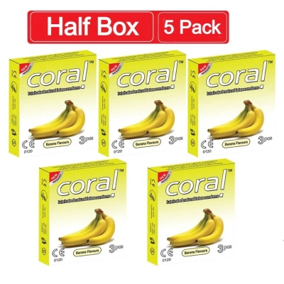 Picture of Coral Banana Flavored Lubricated Natural Latex Condom Half Box 15Pieces-Yellow