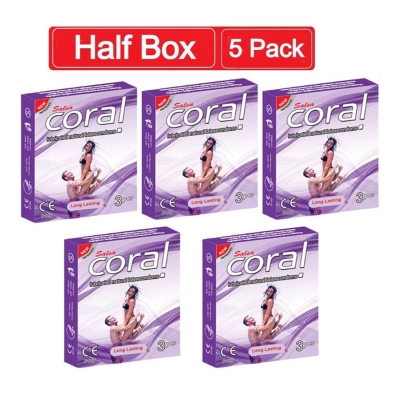 Picture of Coral Long Lasting Lubricated Natural Latex Condom Half Box - 3X5=15Pcs (Made In Malaysia)-Violet