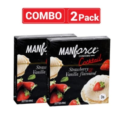 Picture of Manforce - Cocktail Condoms With Dotted-Rings Strawberry & Vanilla Flavored - Combo Pack - 2 Pack - 3X2=6 Pcs - Condom-Multicolor