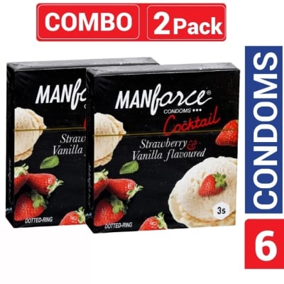 Picture of Manforce - Cocktail Condoms With Dotted-Rings Strawberry & Vanilla Flavored - Combo Pack - 2 Pack - 3X2=6 Pcs - Condom-Multicolor