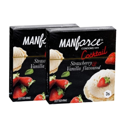 Picture of Manforce - Cocktail Condoms With Dotted-Rings Strawberry & Vanilla Flavored - Combo Pack - 2 Pack - 3X2=6 Pcs - Condom-Multicolor