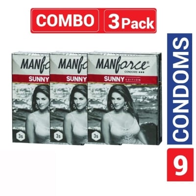 Picture of Manforce - Ribbed & Dotted Sunny Edition Condoms - Combo Pack - 3 Pack - 3X3=9Pcs - Condom-Transparent