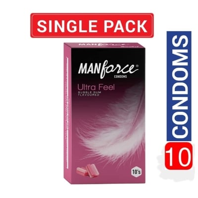 Picture of Manforce Ultra Feel Bubblegum Flavoured Condoms 10 Pcs Pack (Made In India)-Pink
