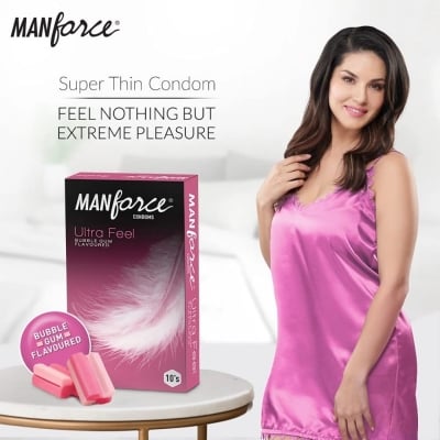 Picture of Manforce Ultra Feel Bubblegum Flavoured Condoms 10 Pcs Pack (Made In India)-Pink
