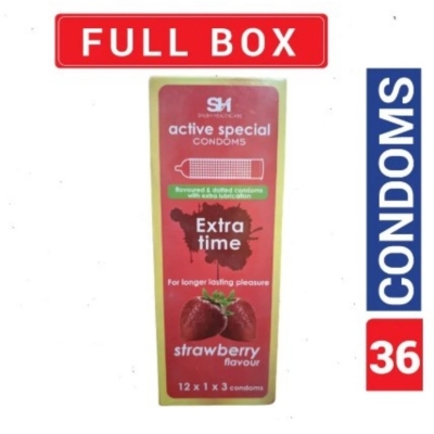 Picture of Active Condoms - Strawberry Flavor Condom - Full Box - 3X12=36Pcs Condom (Made In India)-Strawberry