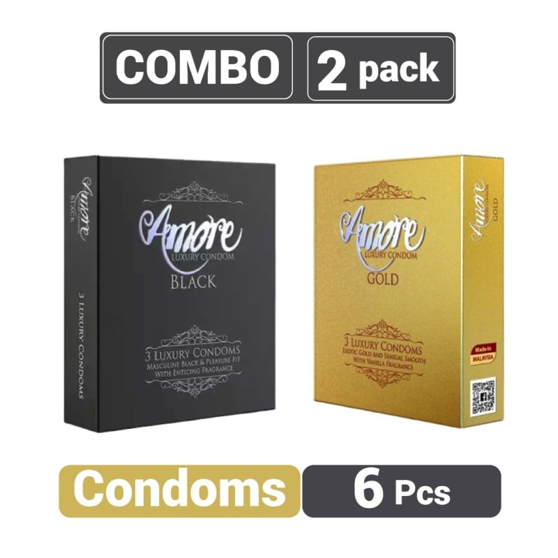Picture of Amore Luxury Gold And Black Condom (3’S X 2) 6 Pieces (2'S Combo Pack)-Neutral
