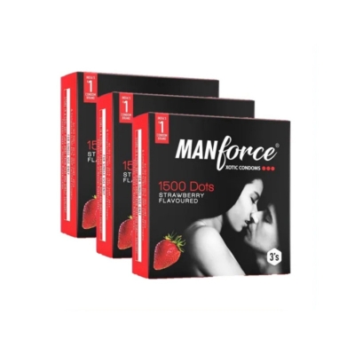 Picture of Manforce Xotic Condom 1500 Dots Strawberry Flavour Condoms - Combo Pack - 3X3=9Pcs-Neutral