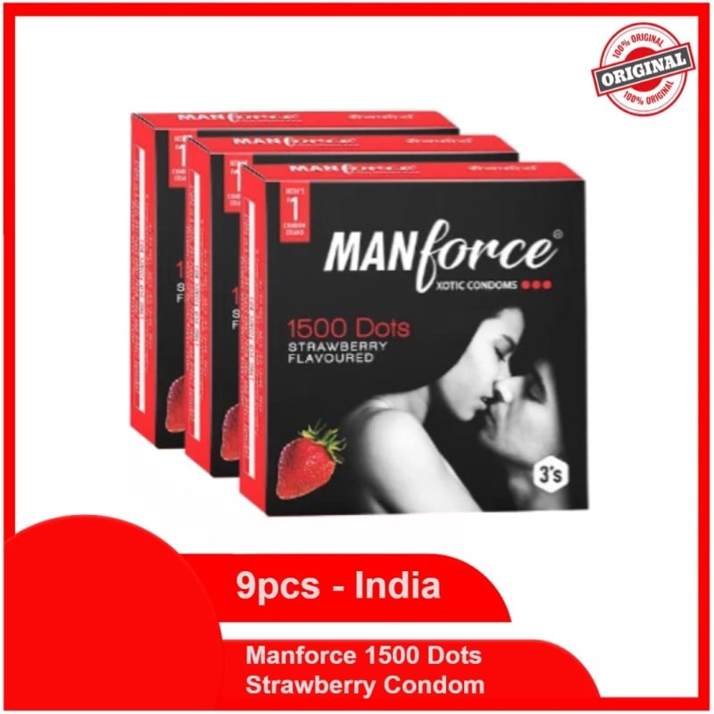 Picture of Manforce Xotic Condom 1500 Dots Strawberry Flavour Condoms - Combo Pack - 3X3=9Pcs-Neutral