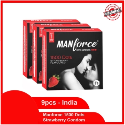 Picture of Manforce Xotic Condom 1500 Dots Strawberry Flavour Condoms - Combo Pack - 3X3=9Pcs-Neutral