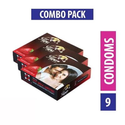 Picture of Tiger - Dotted Condoms Strawberry Flavour - Combo Pack - 3 Packs - 9Pcs-Neutral