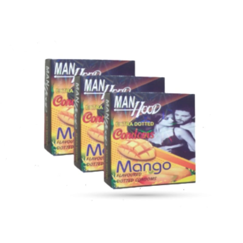 Picture of Manhood Mango Flavored Condom - 3 Pack Combo - 3X3=9Pcs Condom-Natural