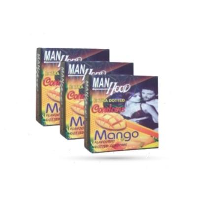 Picture of Manhood Mango Flavored Condom - 3 Pack Combo - 3X3=9Pcs Condom-Natural